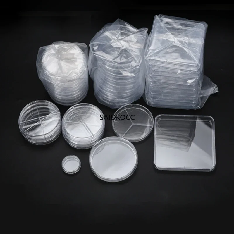 SAIDKOCC 10Pcs 35mm 60mm 90mm 100mm 120mm Round/Square Clear Petri Dishes with Lids Disposable Plastic Sterile Petri Dish