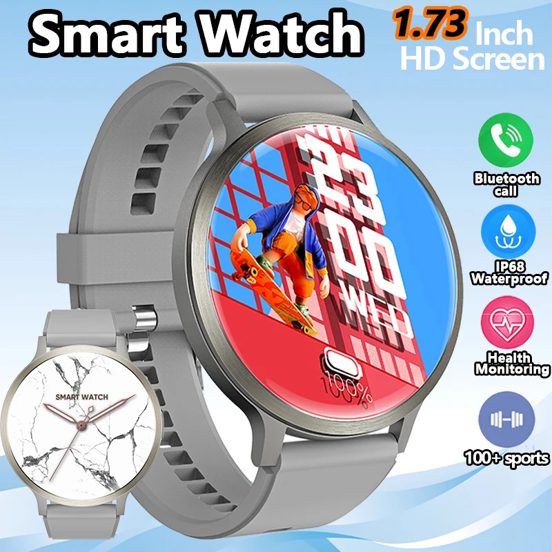 

Смарт-часы из сплава 2025 года, ультратонкие, с большой батареей, 100+ видов спорта, 1,73 HD, мониторинг здоровья, lP68, водонепроницаемые умные часы с Bluetooth-вызовом