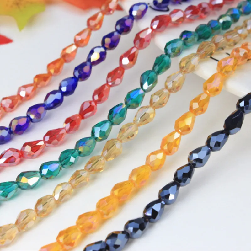 

DIY beaded material headdress accessories glass crystal glass beads straight cut color plated water drop beads