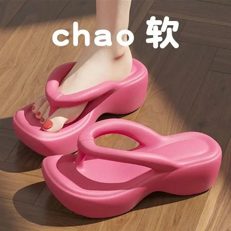 Thick Soles Raised Height Touching Character Slippers For Women To Wear Outdoors 2024 Summer Indoor Home Beach Slippers