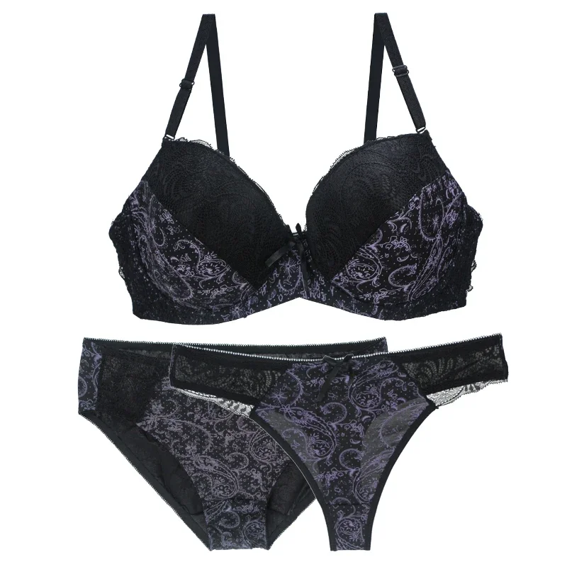 نوفيل سلس رفع البرازيلي مجموعات للنساء 3 قطعة الملابس الداخلية BCDEF كوب بيج أسود أزرق أرجواني أحمر أبيض حجم كبير الملابس الداخلية