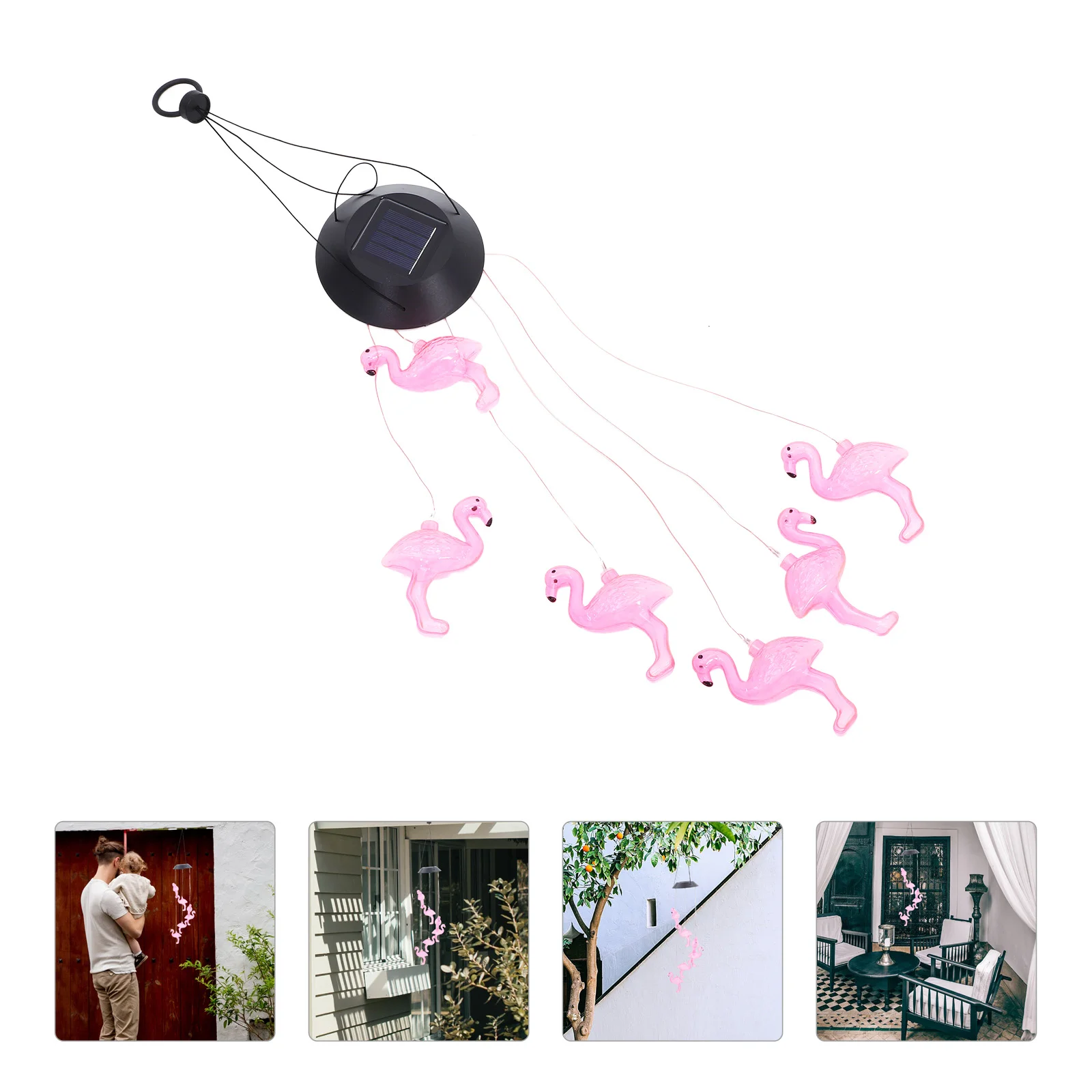 Garden Solar Flamingo Lights Outdoor Power Wind Chime Disco Pink Plastic Chimes for outside