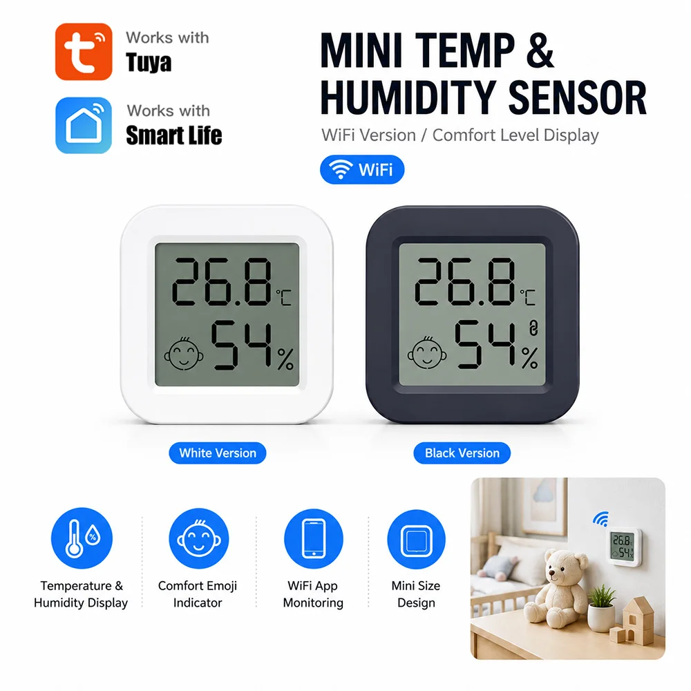 Tuya Bluetooth-Compatible LCD Temperature Humidity Sensors Smart Home Smart Life APP Controlled Hygrometer Thermometer for Alexa