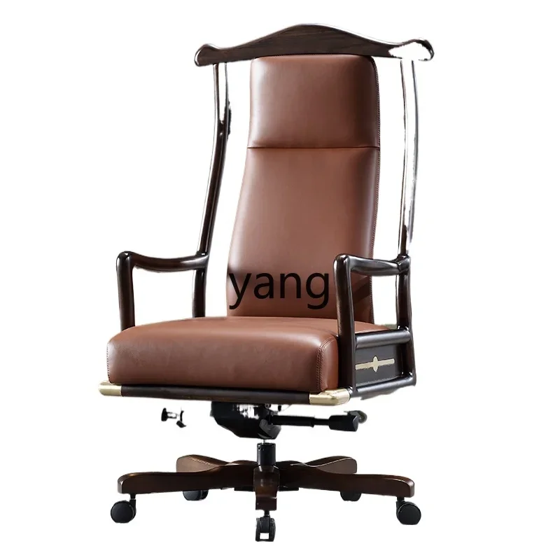 LH  Chinese solid wood leather comfortable office chair high-end home computer swivel chair