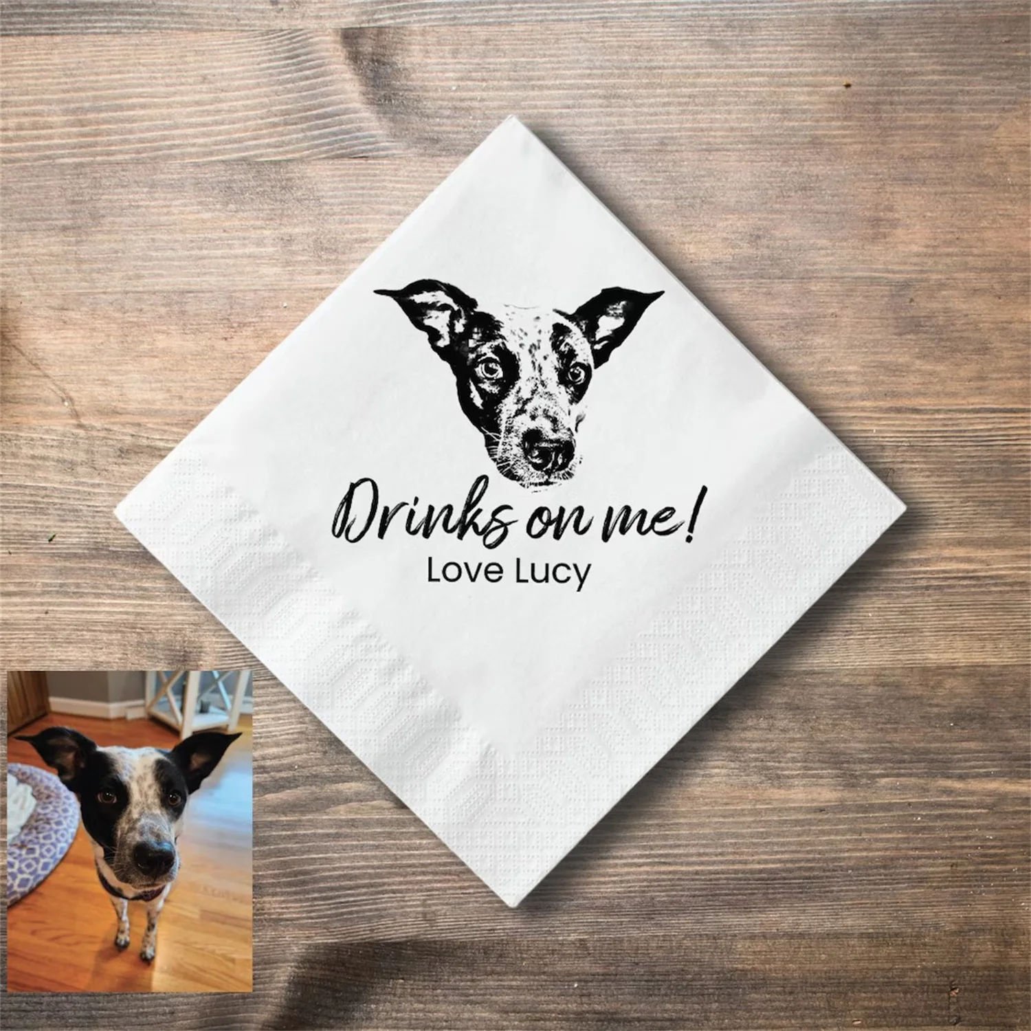 

50 PCS Custom Pet Wedding Napkins, Pencil Sketch Portrait from Photo, Dog Wedding Napkins, Customized Pet Portrait Wedding Favor