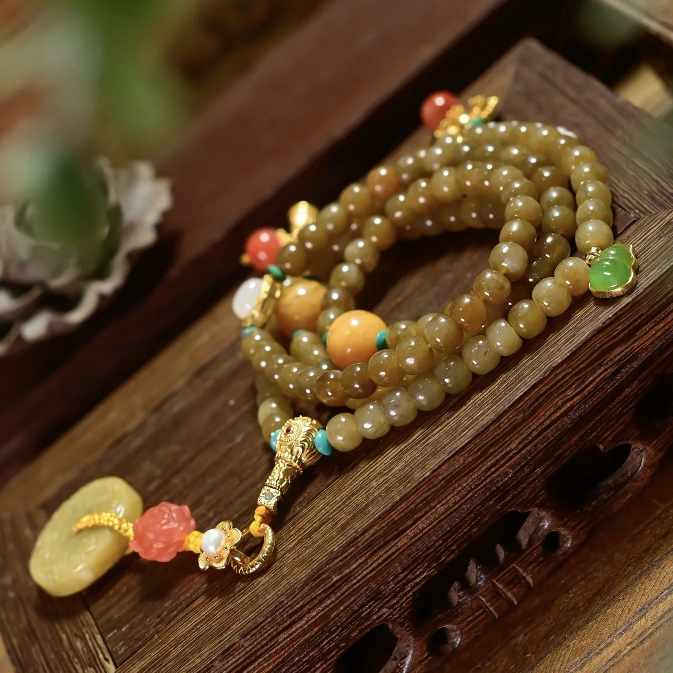 Natural Sugar Hetian Jade Long Necklace Sweater Chain, Amber Yellow Jade Carved Peace Buckle 925 Silver, Chinese Jewelry