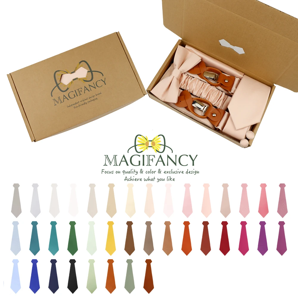 MAGIFANCY 5 قطعة الحمالة 6.5cmTie مجموعة الملونة الصلبة 3.5 سنتيمتر هدفين الرجال البوليستر حكيم السلمون الوردي الزفاف اليومي ملحق هدية #1