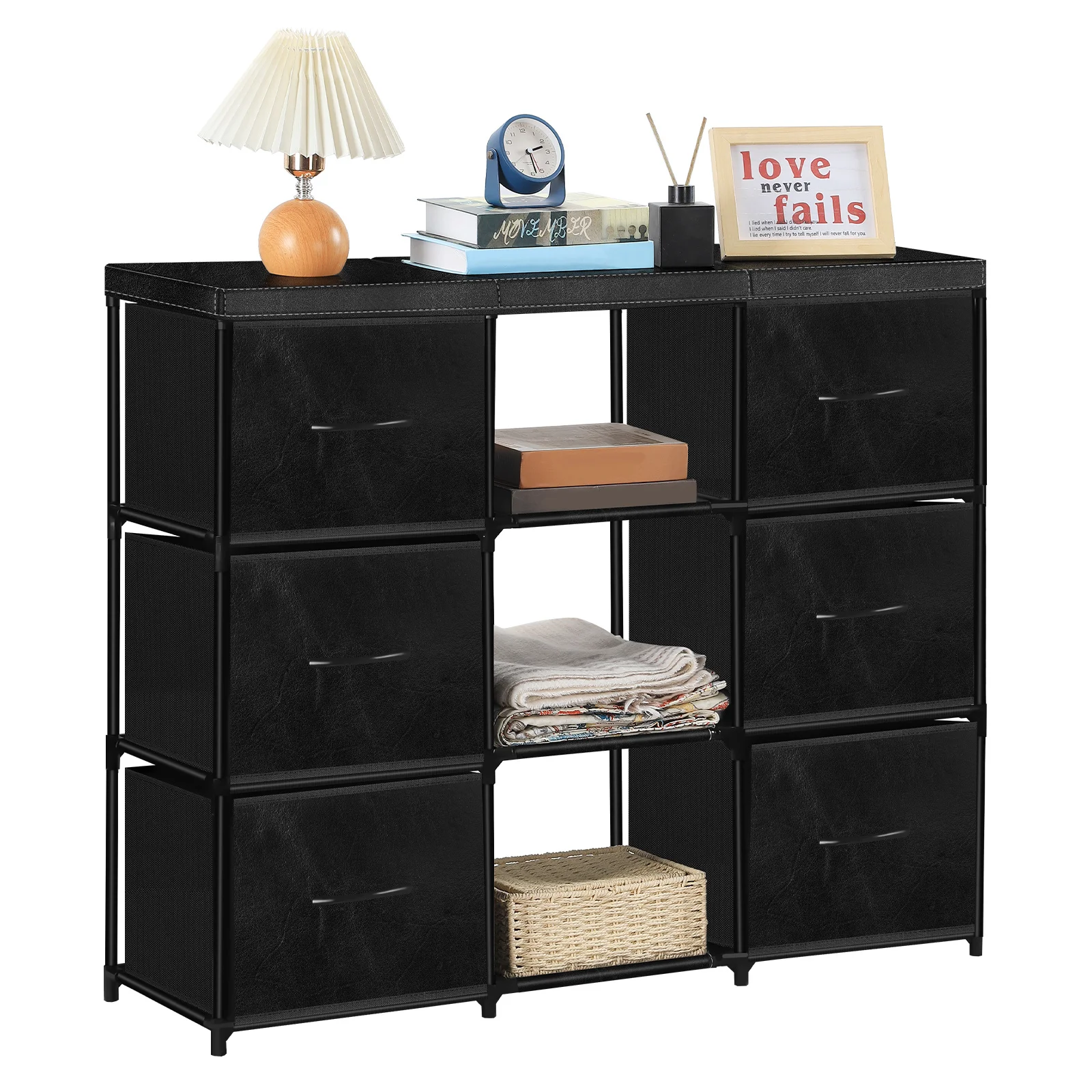 

Dresser with 6 Drawers, Bedroom Fabric Dresser, Top PU Leather Face, Tall Dresser with Fabric Chest, Drawers for Living Room, Ha