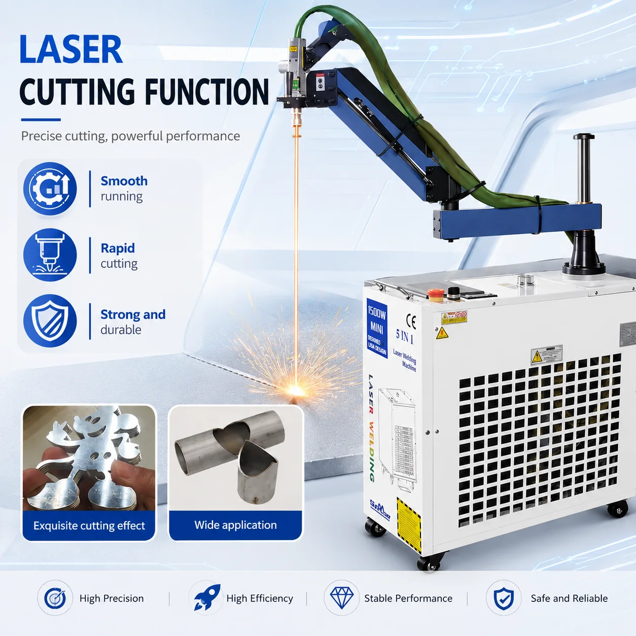 6 IN 1 Laser Welder 2000W Double Pendulum Laser Welding Cleaning Cutting Machine Auto Wire Feeder Stiffener & Battery & Stud Welding