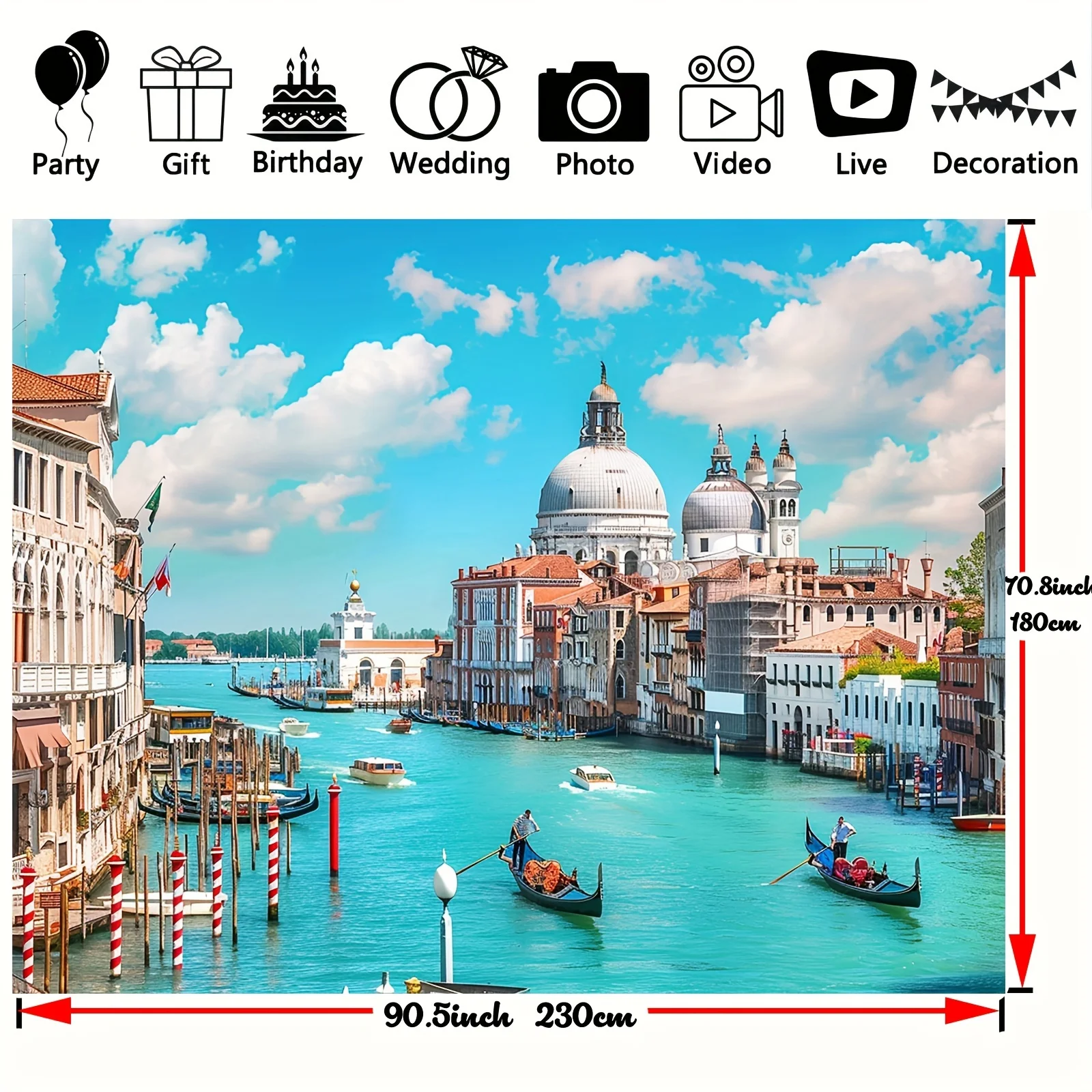 الخلفية الإيطالية: جندول على القناة الكبرى في خلفية البندقية: خلفية التصوير الإيطالية: ديكور الحفلات الإيطالية