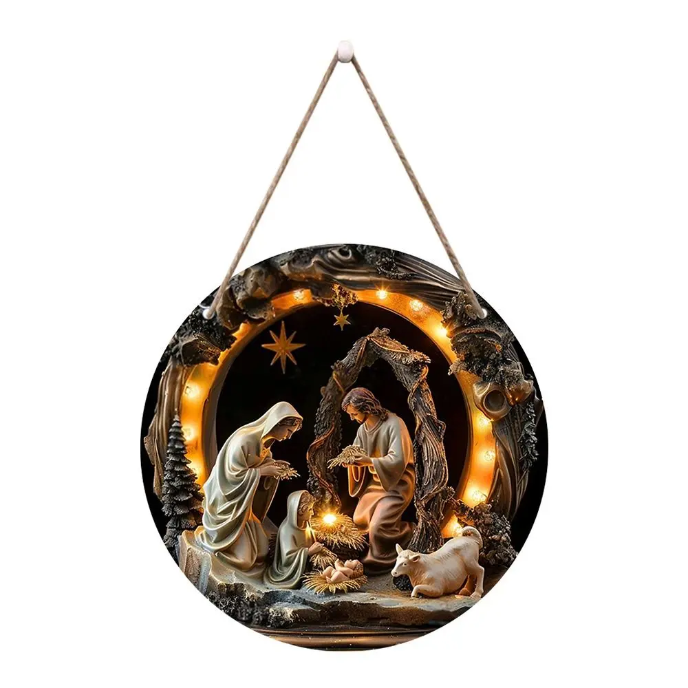 Party 2D Flat Jesus Birth Pendant Wooden Relief Effect Sign Nativity Scene Decoration Ornaments Hanging Pendant