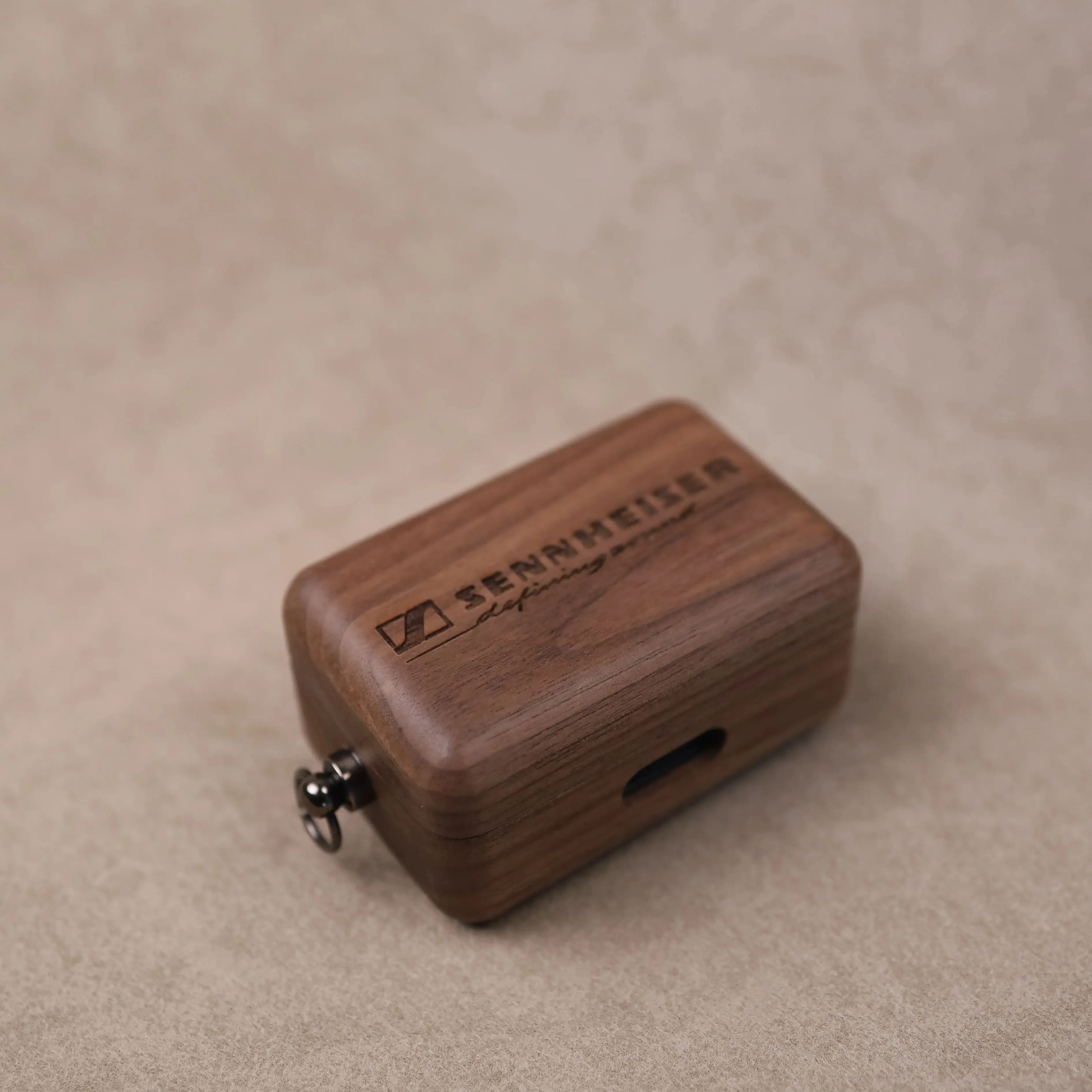 Walnut Solid Wood Case for Sennheiser MOMENTUM True Wireless 3 / 4 – Hand-Carved Protective Cover With Free Metal Hook