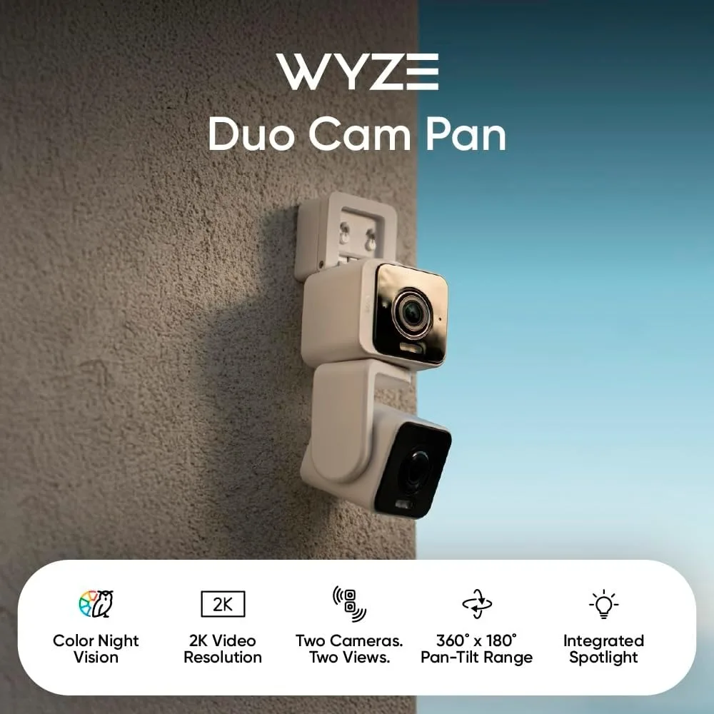 Duo Cam Pan داخلي/خارجي IP65 2K 360 °   كاميرا مراقبة للمنزل الذكي مع رؤية ليلية ملونة، متوافقة مع Alexa