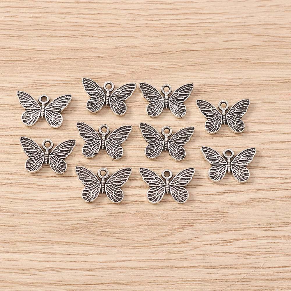 Tusember 30 Stück 10*16mm Charms aus Metalllegierung, Schmetterlingsanhänger für DIY, antiksilberfarben, für Ohrringe, Halsketten, Schmuckherstellung, Bastelzubehör. – Detail 2