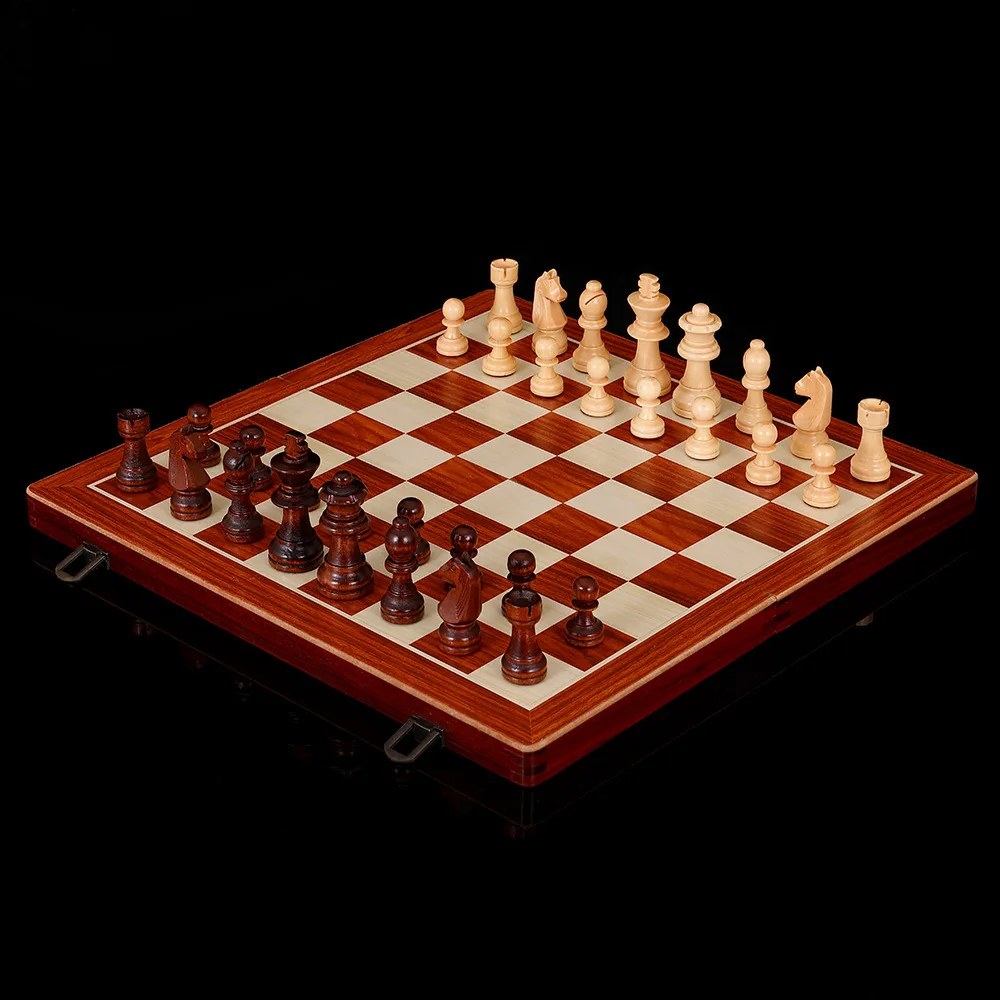 2 in 1 Wooden Chess Checkers Set Non-Magnetic With Two Queens Professional Family Board Game Toy