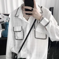 Mens Shirts Braided Edge Casual Tops Fashion Streetwear Personality Temperament Versatile Shirts Men'S Clothing 2024 Spring New