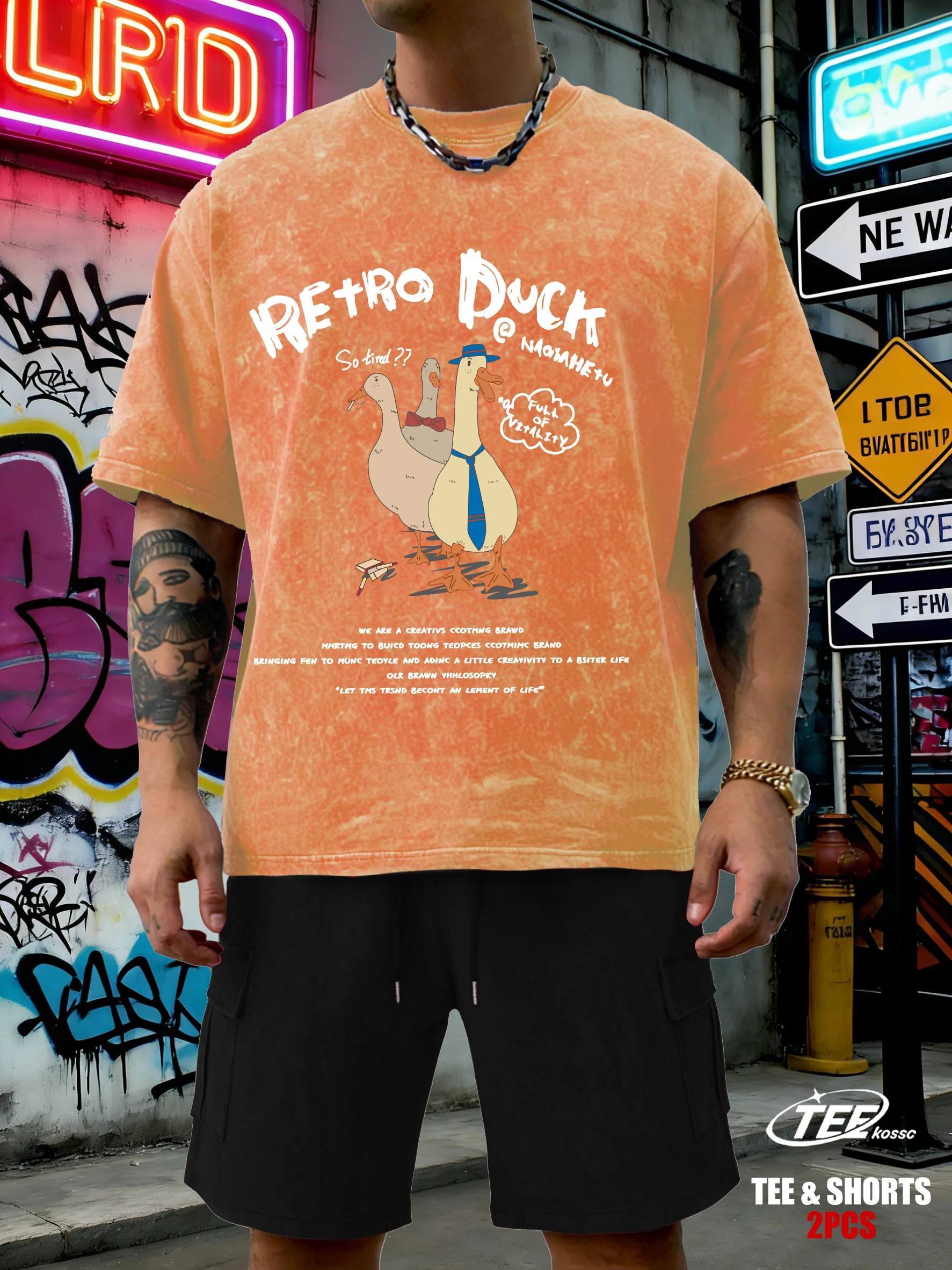 

Мужской комплект: футболка с принтом в стиле ретро-утка, мягкая хлопковая футболка с круглым вырезом, повседневная базовая одежда, уличный стиль, мужские шорты