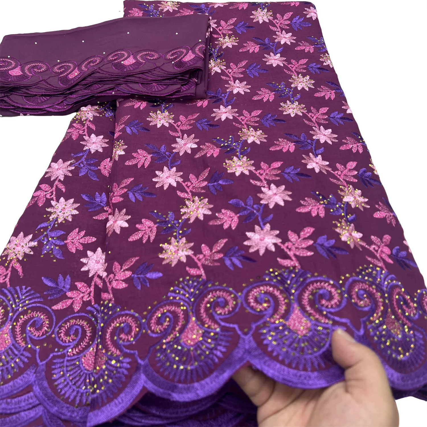 Luxury 7 Yards Swiss Voile Embroidered Lace Fabric Nigerian 100% Cotton Dry Lace With Stones For Clothing Sewing Materials Cloth