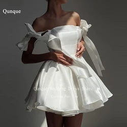 Qunque Short Satin Wedding Party Dresses Spaghetti Straps Lace Up Strapless Vestido Novia Mexicana Vestidos De Novias Customized