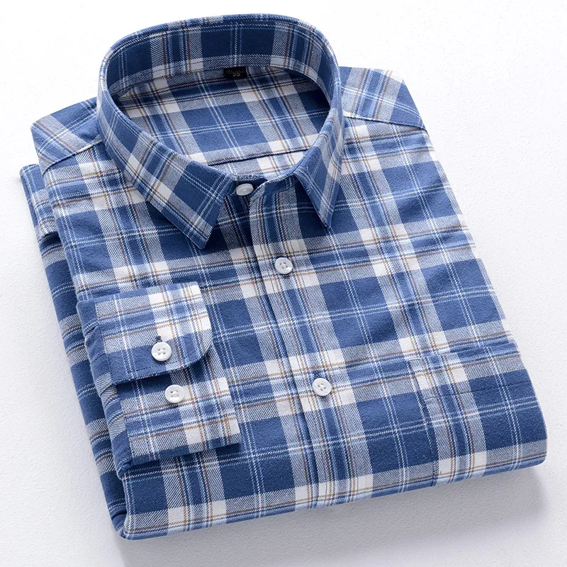 BROWON Brand 2026 Spring Long Sleeve Shirts Men 100% Cotton Casual Plaid Shirts for Men Autumn Business Slim fit Retro Tops Man