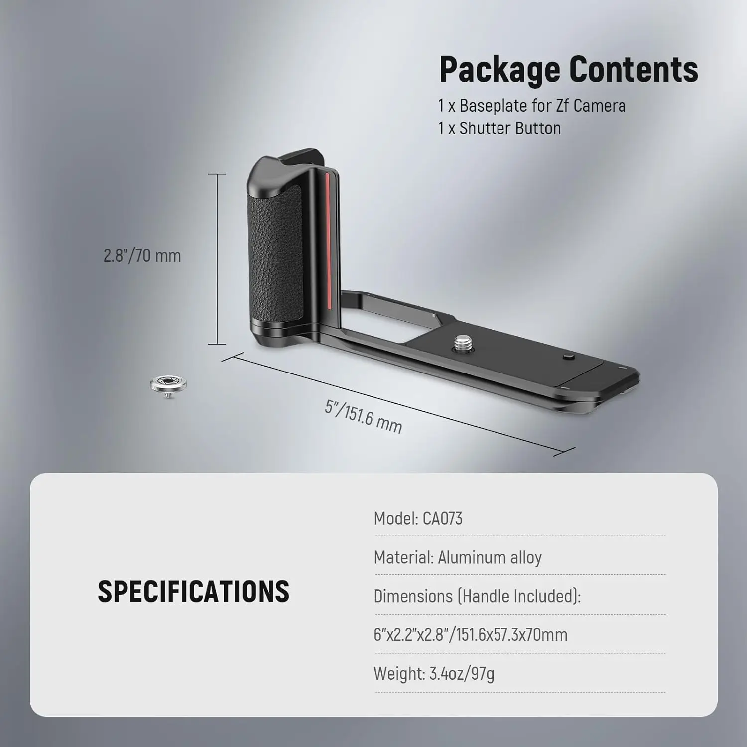 Nikon Zf Handgrip 용 NEEWER L 모양 그립 Arca Swiss 삼각대 유체 헤드 용 초박형 레트로 폼 피팅 카메라 마운트베이스 플레이트