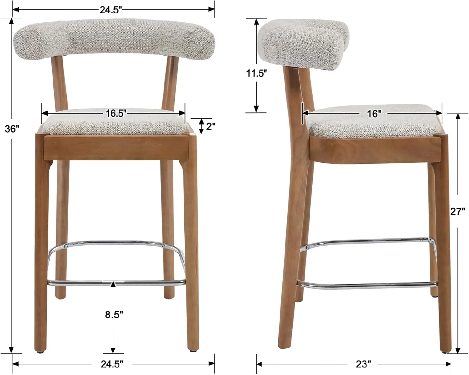 Counter Height Bar Stools Set Of 6 For Kitchen Island, 27"" Wooden Frame Stool Chair For Dining Space, Comfy Chenille Open Back