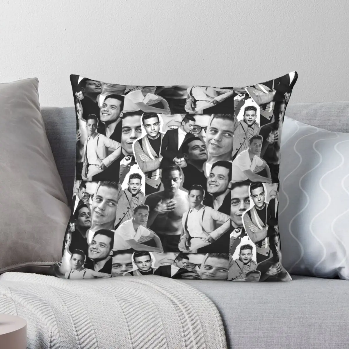 Rami Malek Collage Pillowcase Polyester Linen Velvet Creative Zip Decor Room Cushion Cover