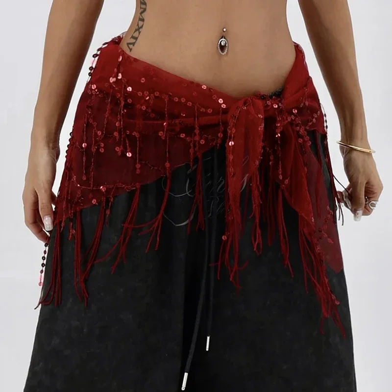 Veelzijdige buikdans taille ketting kwast driehoekige sjaal taille riem jazzdans accessoires Indiase dans vakantie scheetgordijn