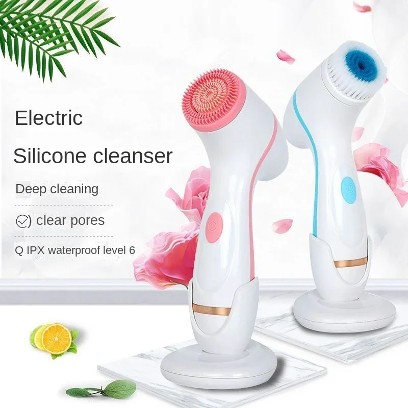 

3 In 1 Electric Facial Cleansing Brush Silicone Rotating Face Brush Deep Cleaning Skin Peeling Cleanser Exfoliation