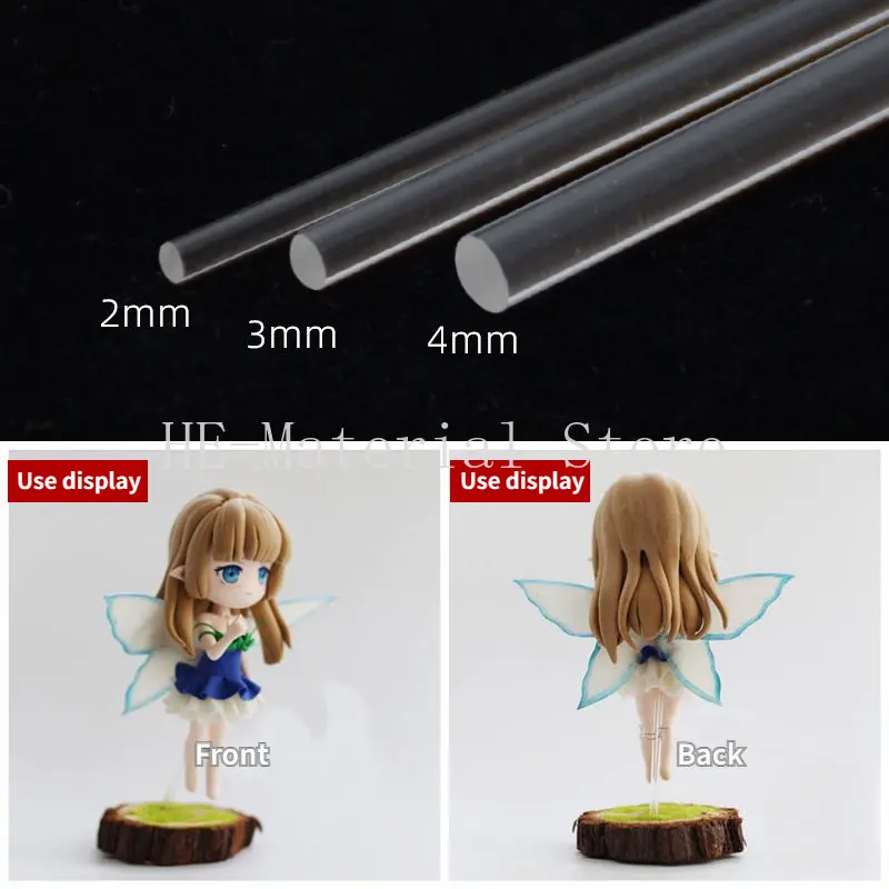 Length 200mm Transparent Acrylic Support Rod Plexiglass Rod Dia 2/3/4mm Ultra-light Clay Doll Model Scene Support Resin Strip