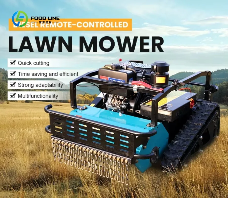 Customized Industrial Automatic Diesel Engine 5000W Multipurpose Remote Control Crawler Lawn Mower 48V+12 for Grass Cutting