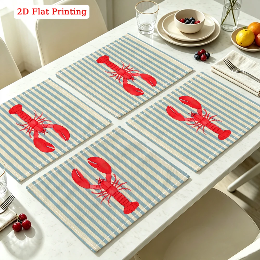 4Pcs, Blue and White Striped Lobster Placemats, the Best Placemats for Holiday Parties Home Decor Tabletop Accessories Mats