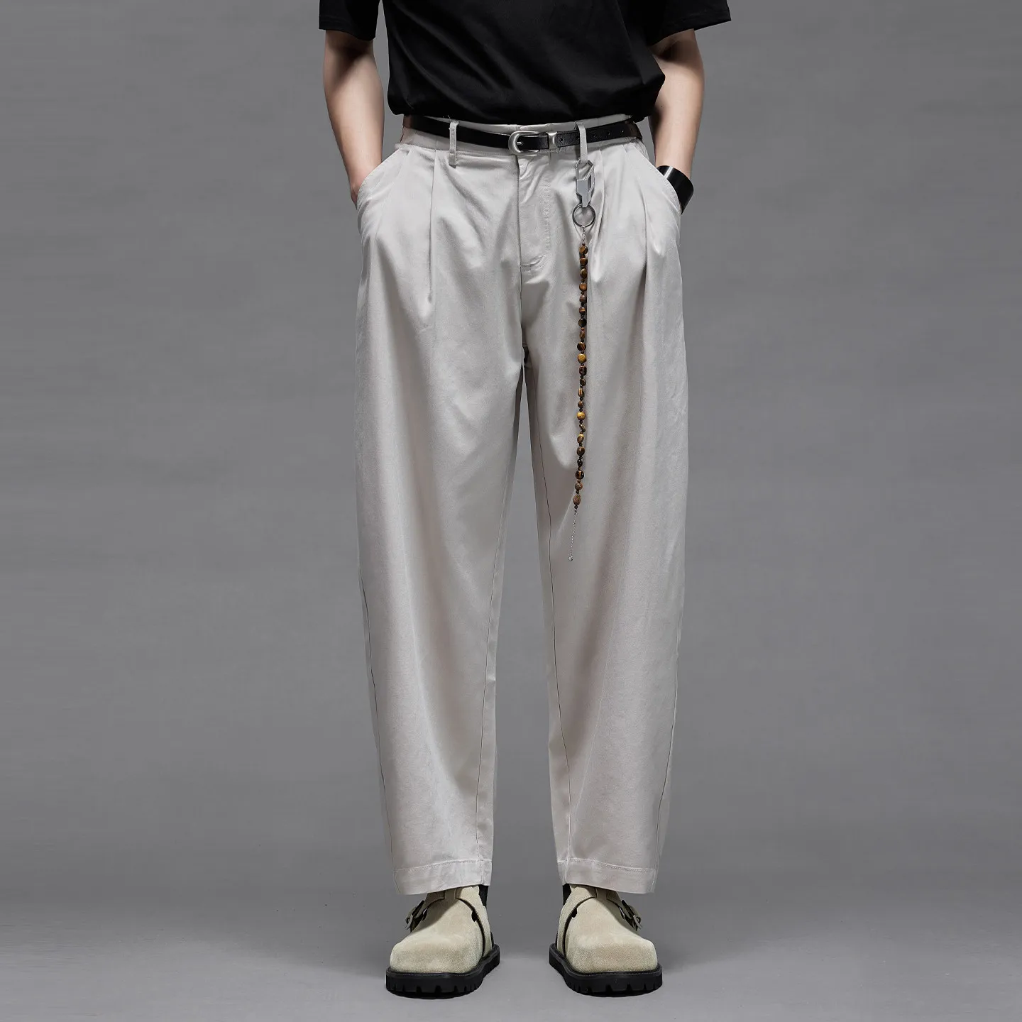 High Quality 2026 Spring/Summer Modal Old Money Style Japanese Style Simple Idle Style Loose Straight Wide Leg Men's Pants