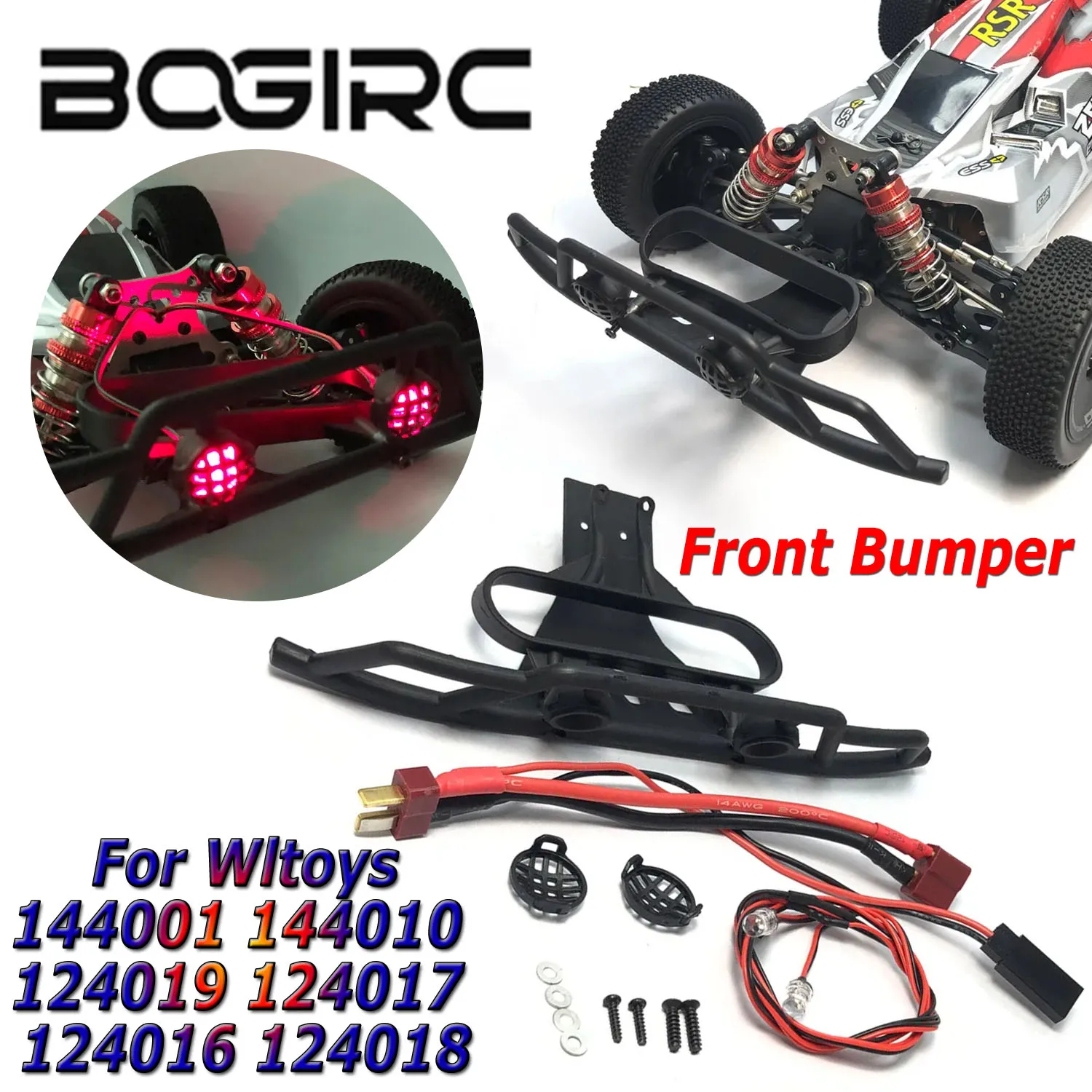 BOGIRC LED-Licht mit Antikollisions-Frontstoßstange für 144001 144010 124019 124017 124016 124018 Wltoys RC Car Upgrade-Zubehör