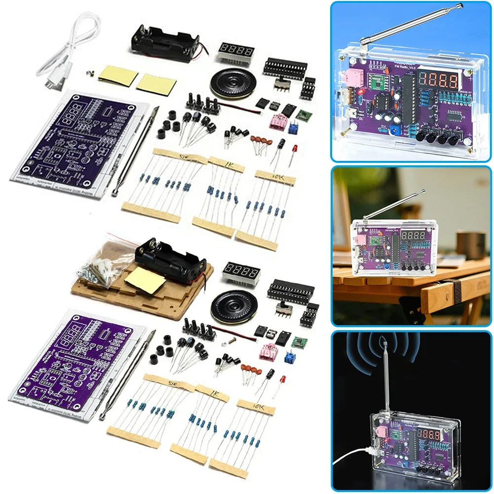 RDA5807S FM Radio Electronic Kit 87-108MHz Digital Display Soldering Project Practice Solder Dual Power Supply for Learning