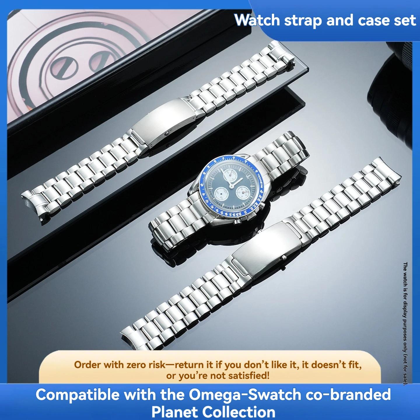 For the Omega-Swatch Collaboration Planet Series: Modified and Upgraded Speedmaster Curved Strap Stainless Steel Case Set