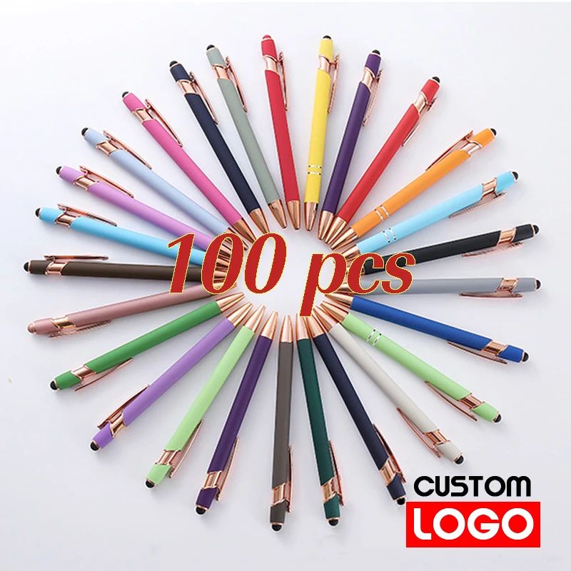 100 Pcs Light Metal Touch Screen Ballpoint Pen Advertising Promotion Souvenirs Free Carving Custom Logo Laser Engraving