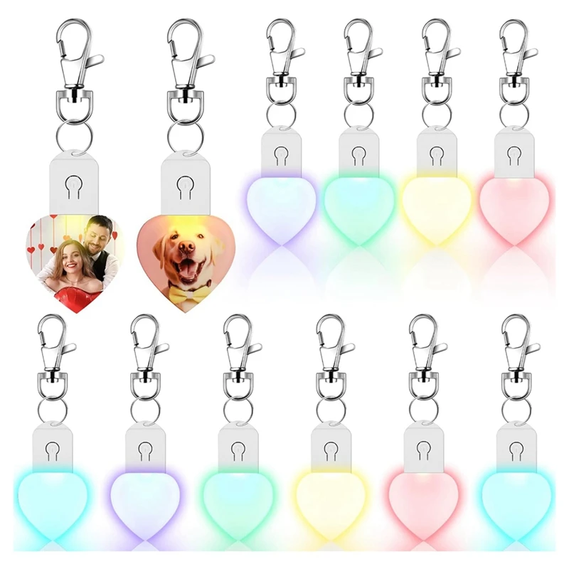 

10 Pieces Sublimation Blanks Lighted Heart Shape Transfer Keychain Acrylic Heat Sublimation Blanks