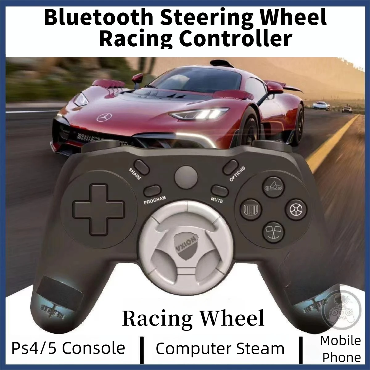 クリエイティブワイヤレスbluetoothレーシングゲームパッド、ステアリングホイール付き、オカホライズンgt7、f1、ル・マンレーシングゲーム、pc、steam、ps4、スマホ対応
