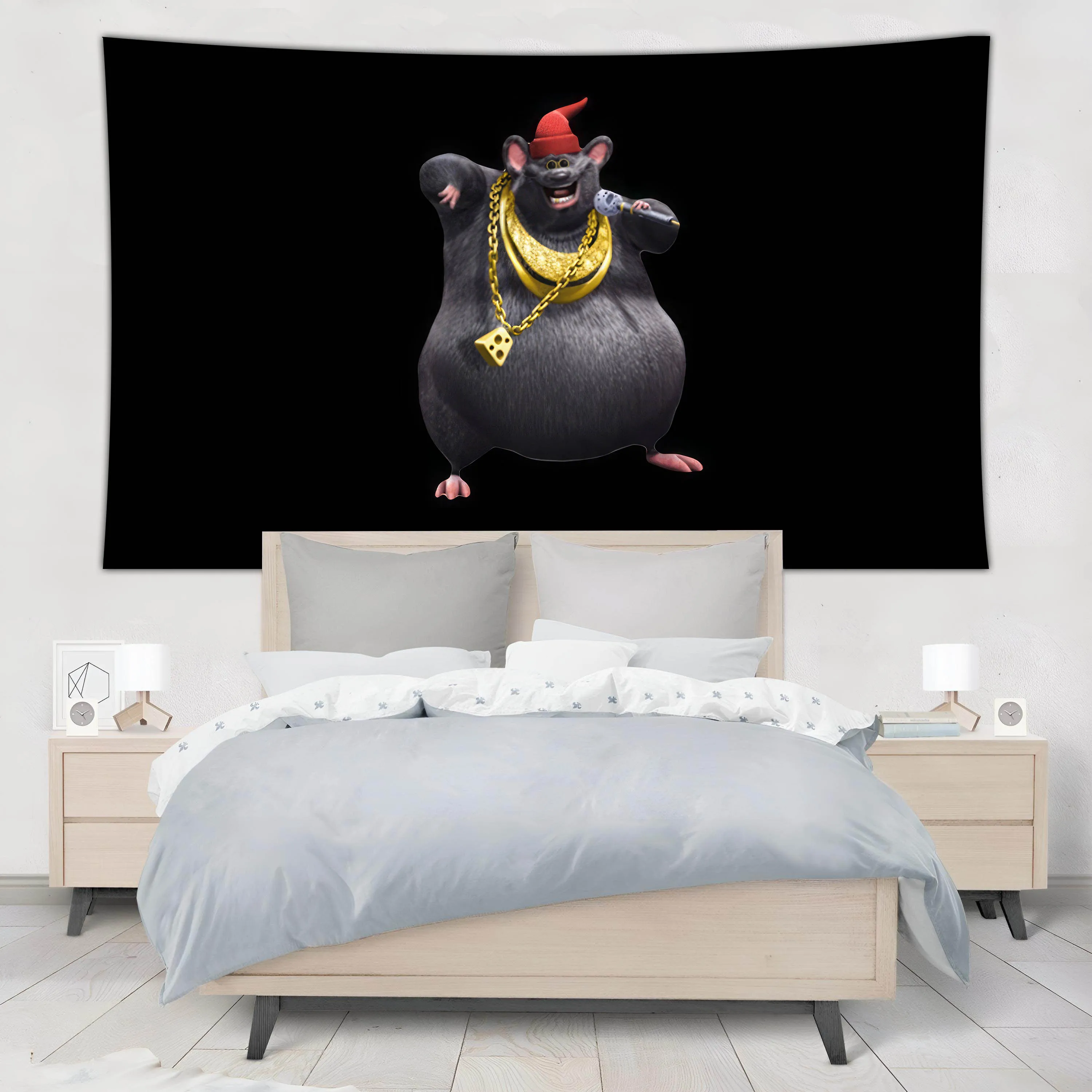 Biggie Cheese Meme Tapestry Kawaii Anime Mouse Tapestry Wall Hanging Aesthetic Banner Room Decor Lace Christmas