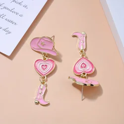 Pink Cowboy Boots Hat Earrings Funny Western Style Ear Jewelry For Women Vacation Decor Accessories