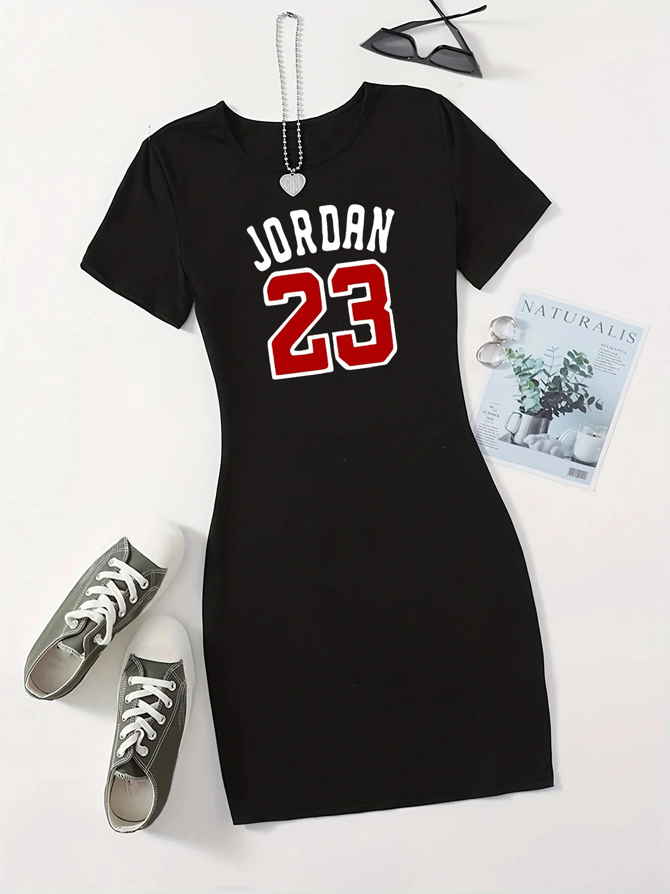Été femmes à la mode JORDRN 23 lettre motif imprimé décontracté sexy coupe ajustée à manches courtes col rond T-shirt mini jupe