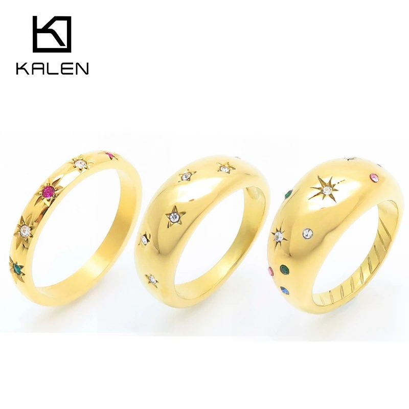 Kalen Stainless Steel Chunky Ring for Women Girl Trendy Geometric Circle Stack Gold Plated Ring Minimalist Party Wedding Jewelry