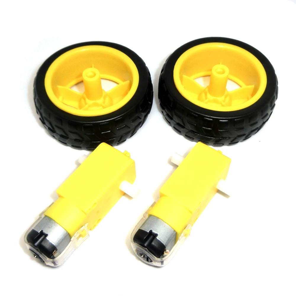 4pcs/lot=2pcs TT motor + 2pcs 65mm wheel DC3V-6V Motor 130 Gear motor with the wheel for Arduino Smart Car Robot TT Motor 3V-6V