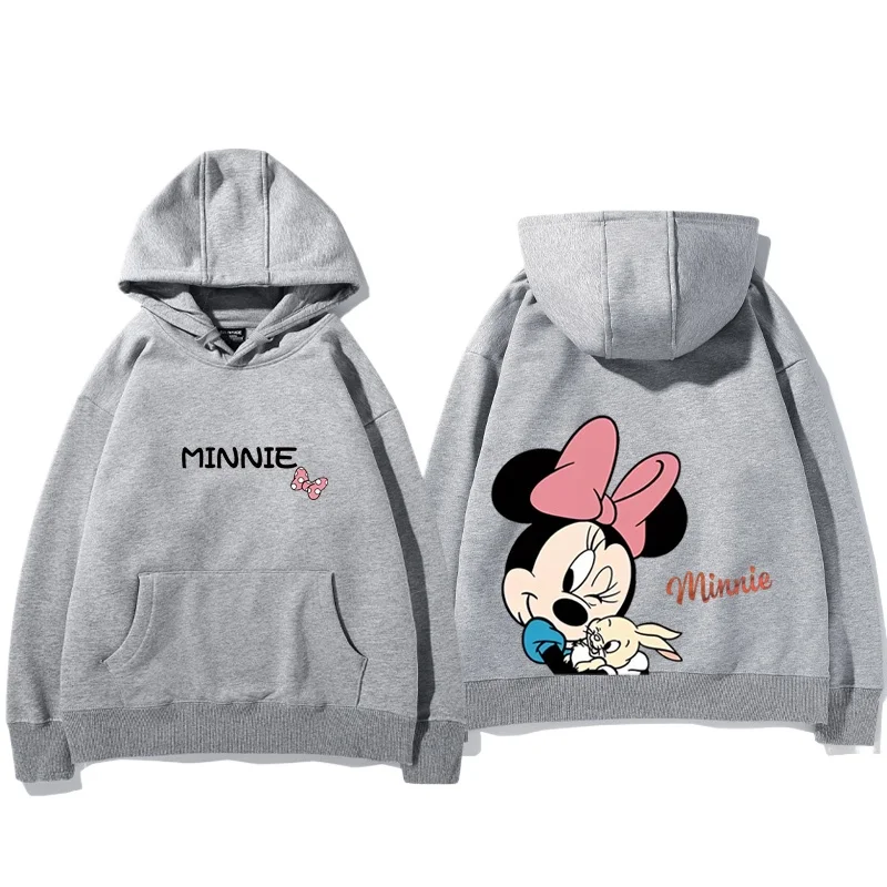 2024 Spring and Autumn Mickey Minnie Disney hoodie for male and female couples, parent-child cartoon print loose hooded clothes