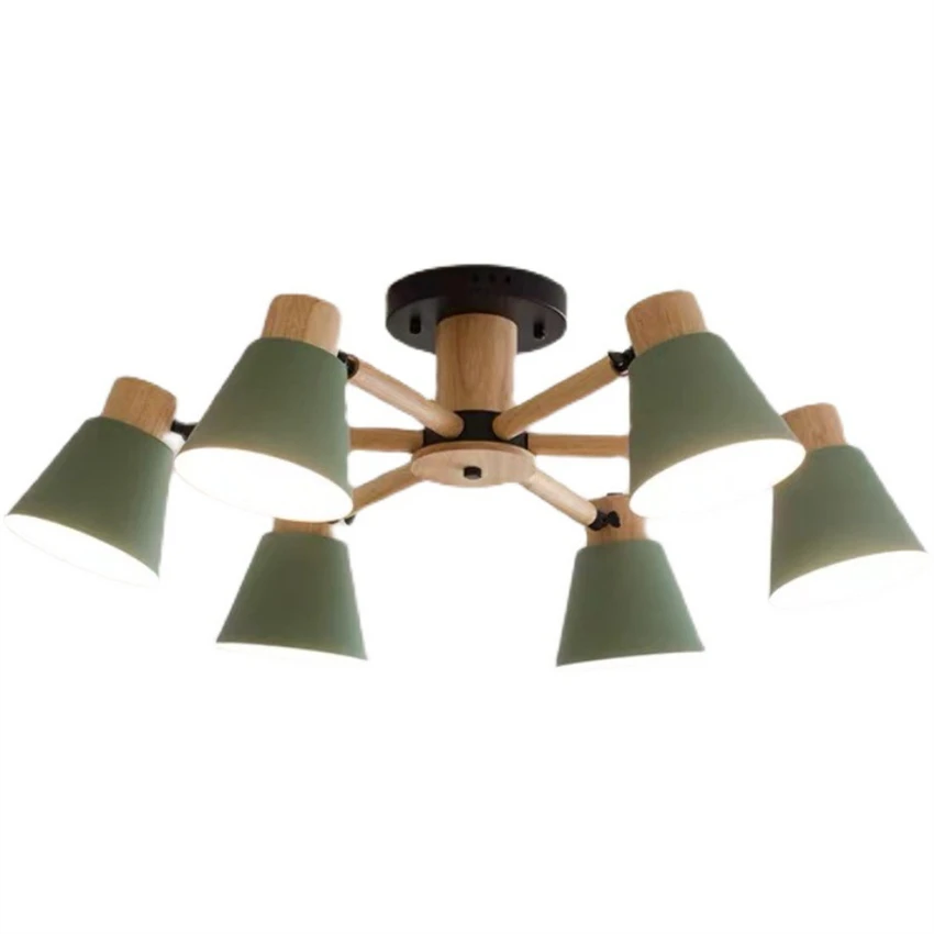 

North Europe macaron log wood chandeliers lights living room ceiling lamps bedroom japanese-style lamps study E27 LED lighting