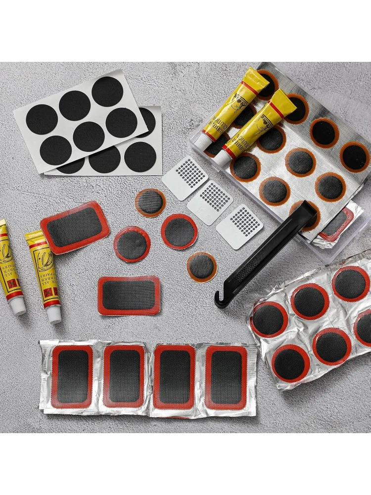 AliExpress NONE Bike Tire Repair Kit with Vulcanizing Patches, Pre Glued Patches Vulcanizing Fluid, Metal Rasp for Cycling Motorcycle Bicycle