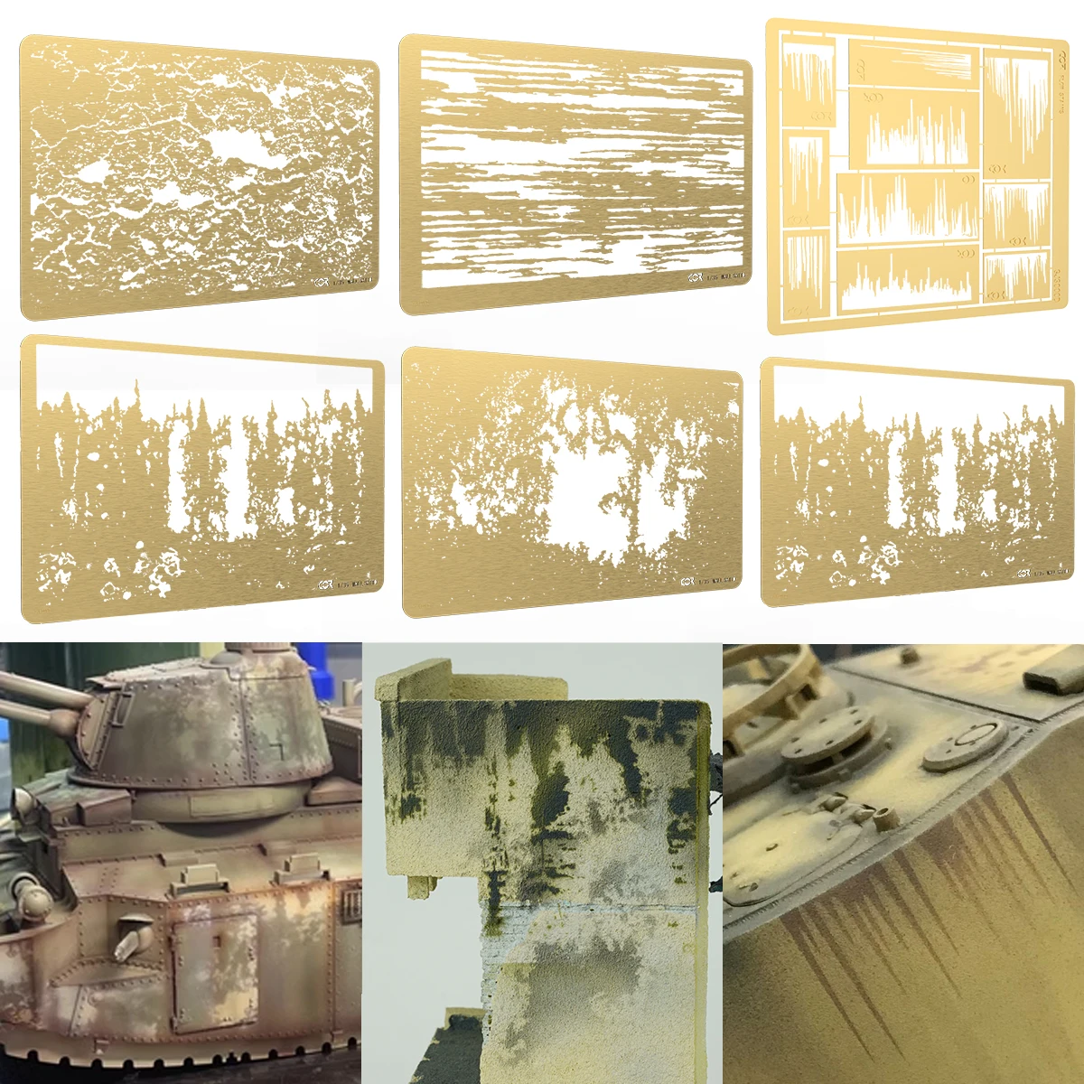 Scale Model Kit Painting Tools Reusable Metal Hollow Airbrush Stencil Spray Mask Water Streaks Dirt Effects Multi-Scale