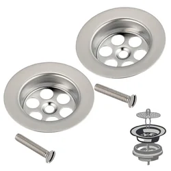 2 Set Bath Plug Hole Spare With Screw Stainless Steel Drain Accessories Plug Hole Covers Diameter 70mm Sink Filter