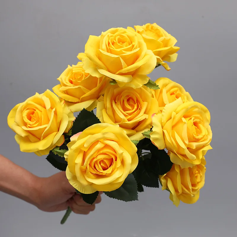 10 Head Fake Roses Artificial Flower Multi-color Red Yellow Simulation Rose Bouquet Wedding Silk Flowers Wedding Home Decoration